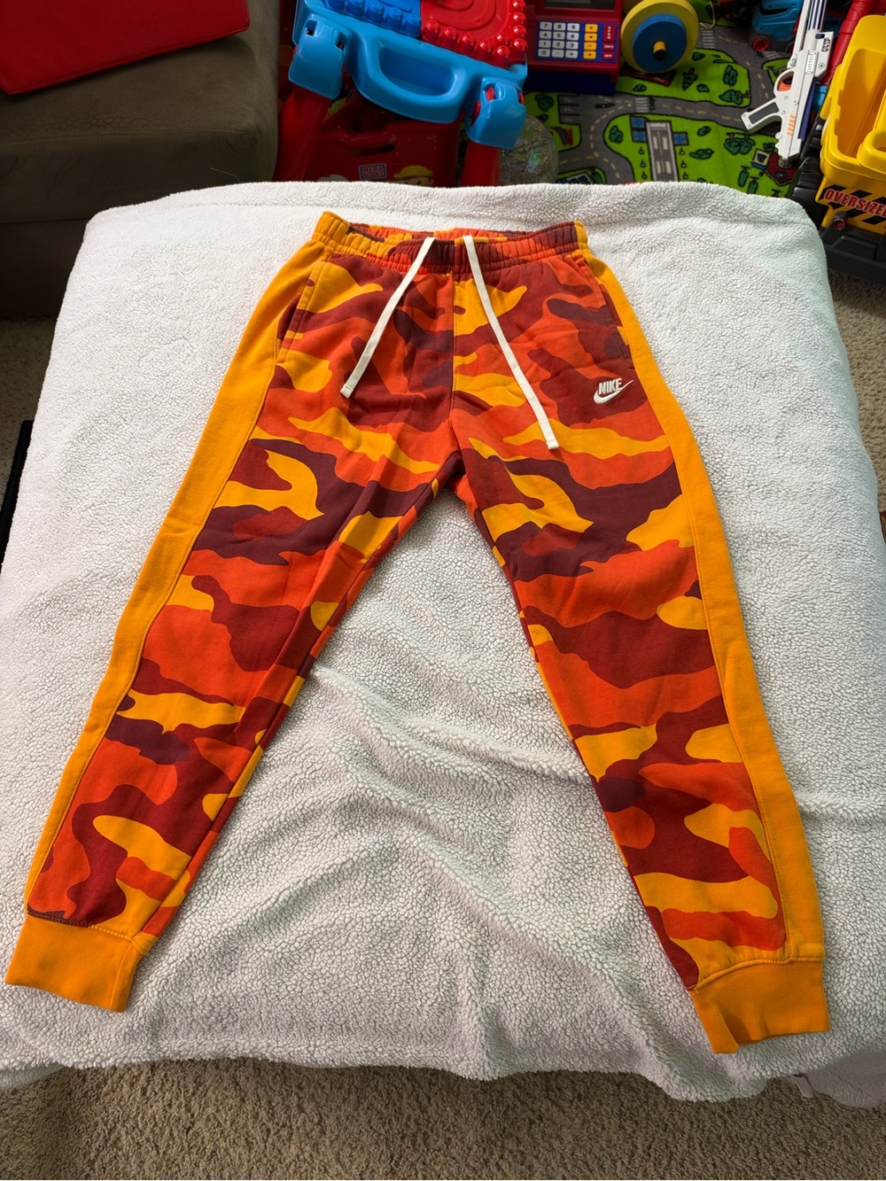 Nike Camo Joggers — Orange/Rust/Brown, Size S